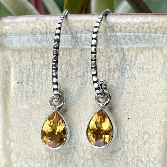 Stunning Golden Yellow Natural Citrine 925 Sterling Silver Drop Earrings - Picture 8 of 11